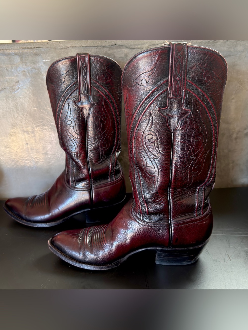 Lucchese Black Label boots in Black Cherry Santini Goat - Men’s 9D
